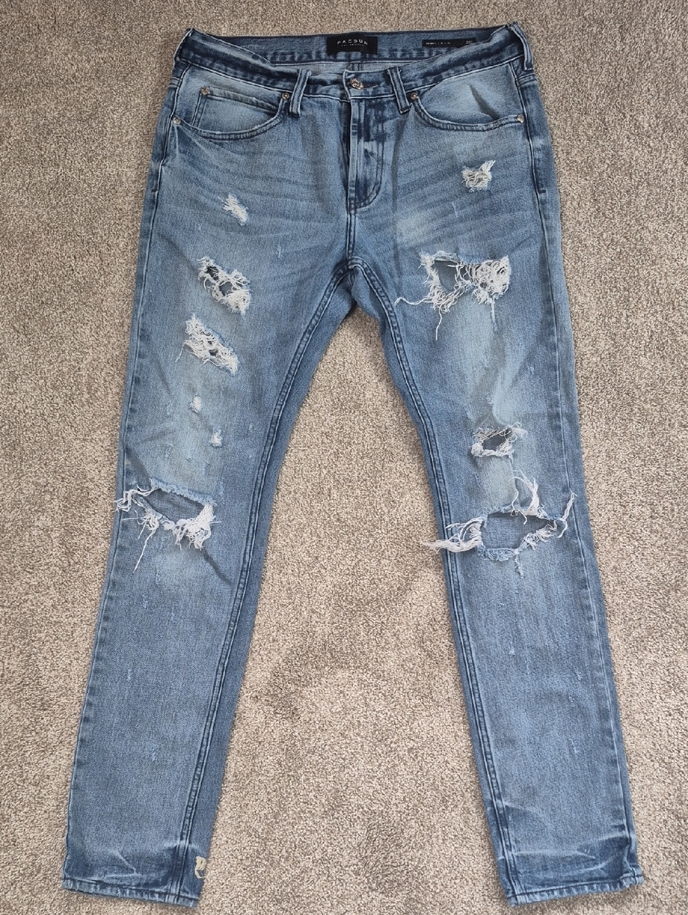 Pac Sun Men’s Ripped Skinny Jeans - Light Blue Wash